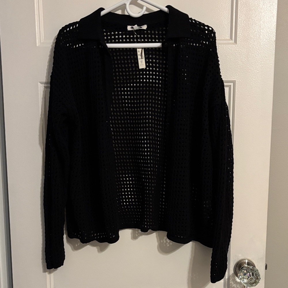BNWT madewell polo open stitch cardigan sweater in black - size L